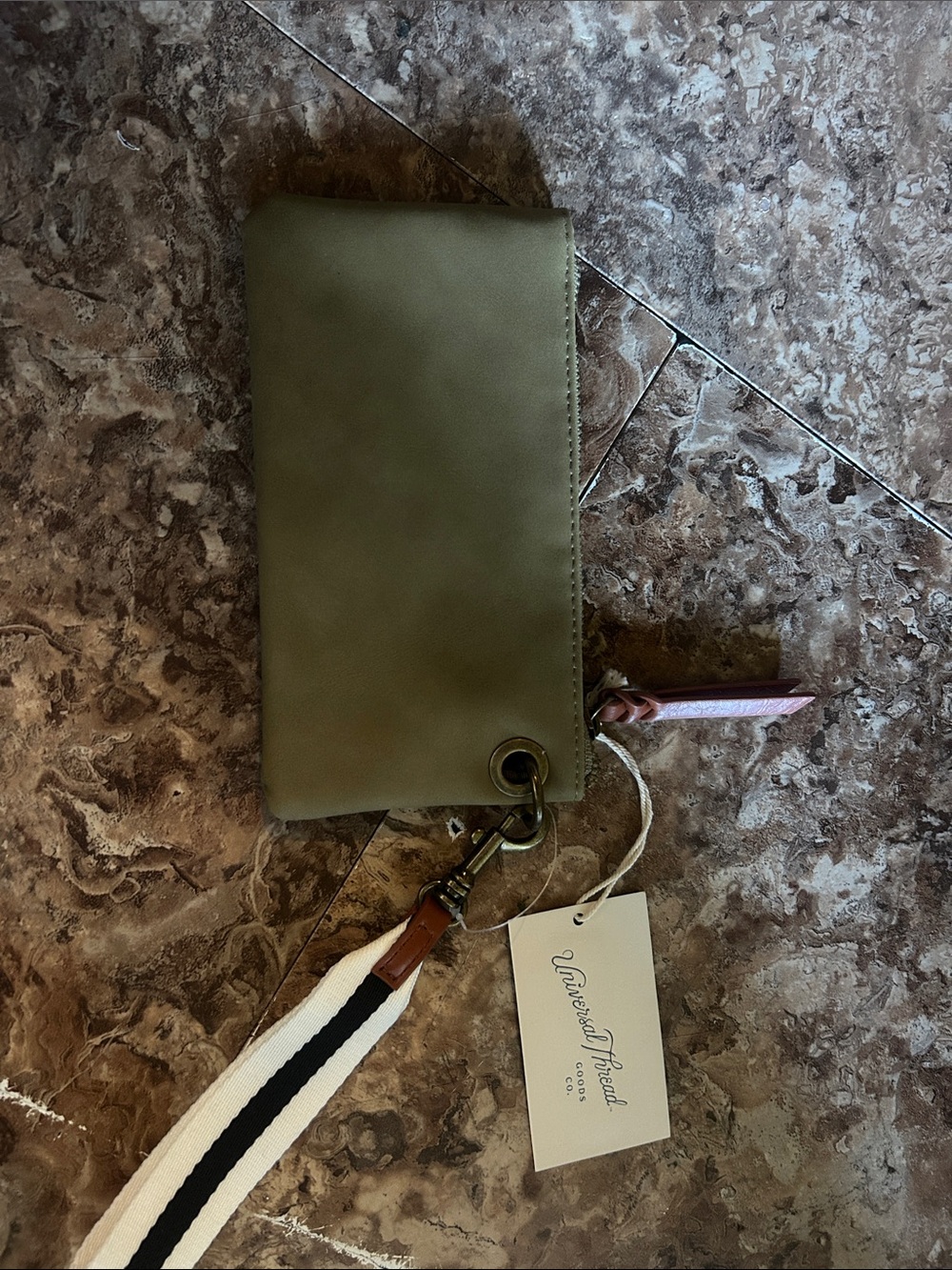 Universal Thread Olive Green Clutch with Striped Canvas Strap